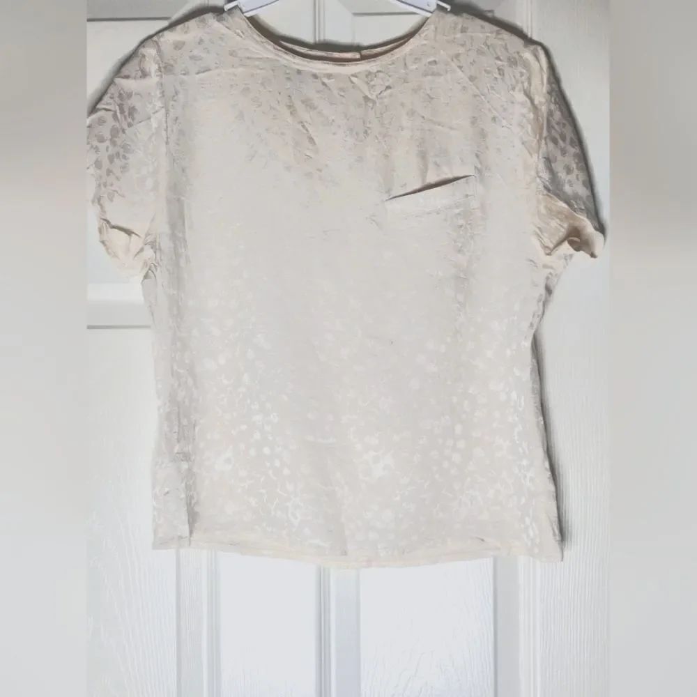 Sunny Leigh S Cream 100% SILK Floral Print Shortsleeves Pocket Women’s Blouse